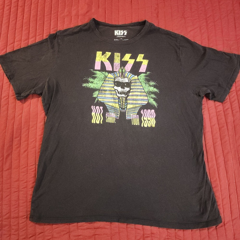 KISS Hot In The Shade Tour 1990 Graphic T-Shirt Black Mens Size XL Skull Pharaoh